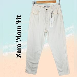 Zara White Jeans Womens Sz 4 Denim High Waisted Mom Fit Ankle Length Comfort